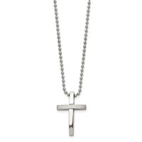 Chisel Stainless Steel Brushed and Polished Cross Pendant on an Ball Chain Necklace, 18" view 3