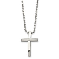 Chisel Stainless Steel Brushed and Polished Cross Pendant on an Ball Chain Necklace, 18" view 1