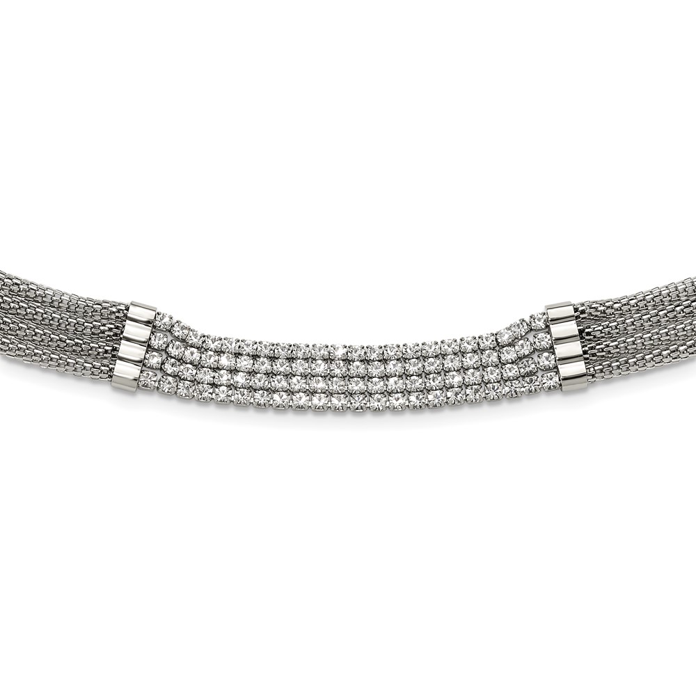 Stainless Steel Polished w/CZ Multi Strand w/2.75in ext Choker Necklace