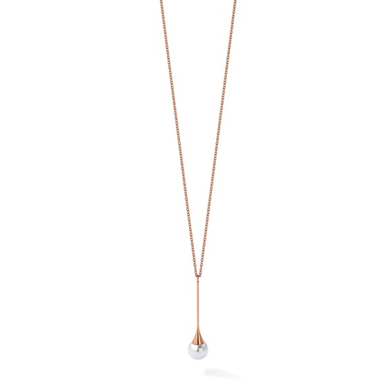 Chisel Stainless Steel Polished Rose IP-plated Imitation Pearl Pendant on a 15.75 inch with a 1 inch Extension Necklace