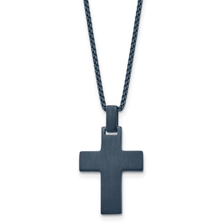 Chisel Stainless Steel Brushed and Polished Dark Grey IP-plated Cross on a 22in Box Chain Necklace