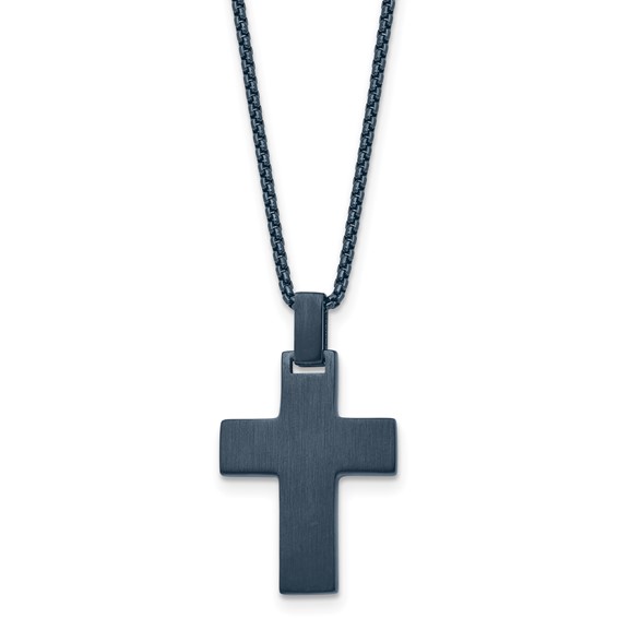 Chisel Stainless Steel Brushed and Polished Dark Grey IP-plated Cross on a 22in Box Chain Necklace