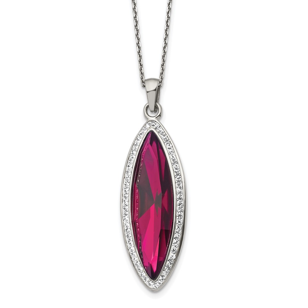 Stainless Steel Polished Red Crystal & Preciosa Crystal w/2in ext Necklace