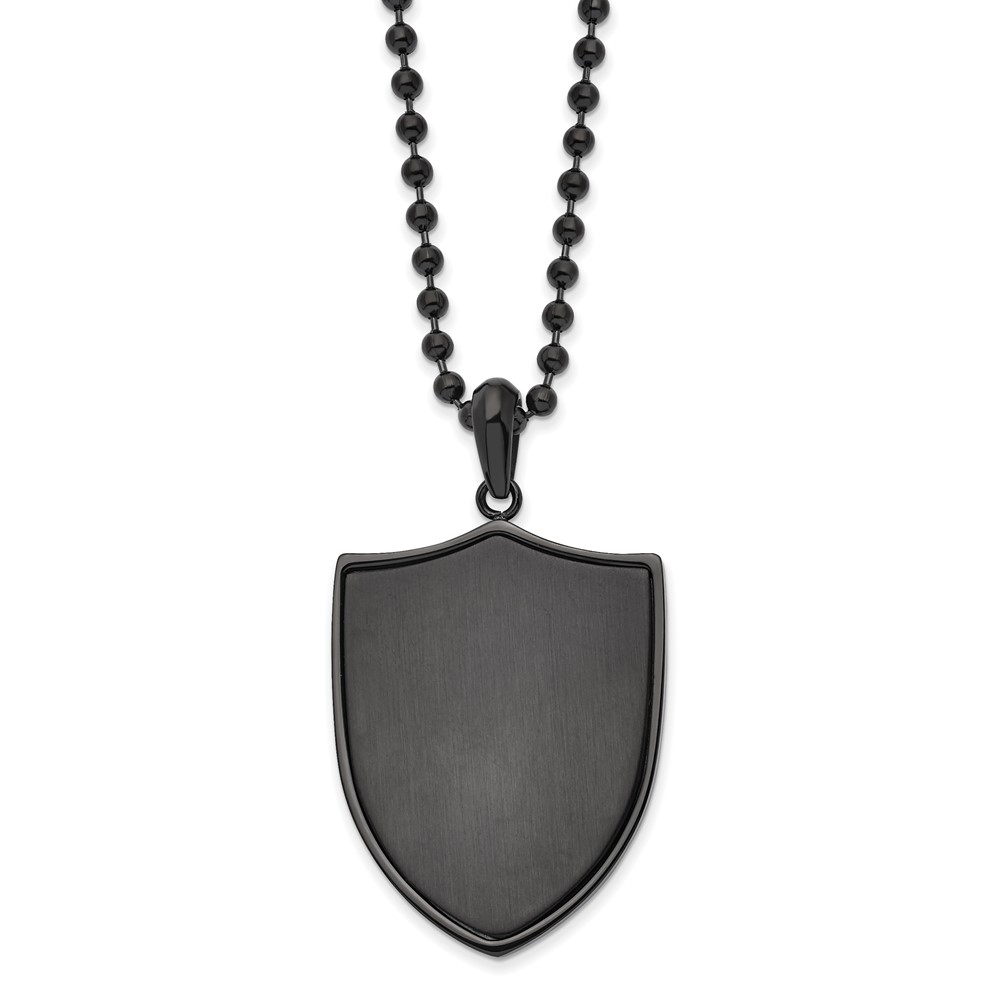 Stainless Steel Brushed and Polished Black IP-plated Shield 22in Necklace