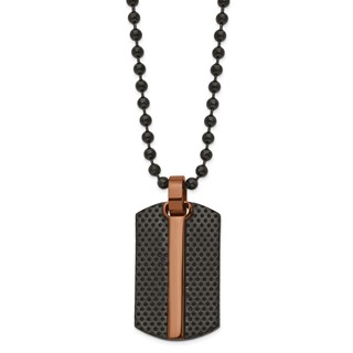 Chisel Stainless Steel Polished and Textured Black and Brown IP-plated Dog Tag on a 24 inch Ball Chain Necklace