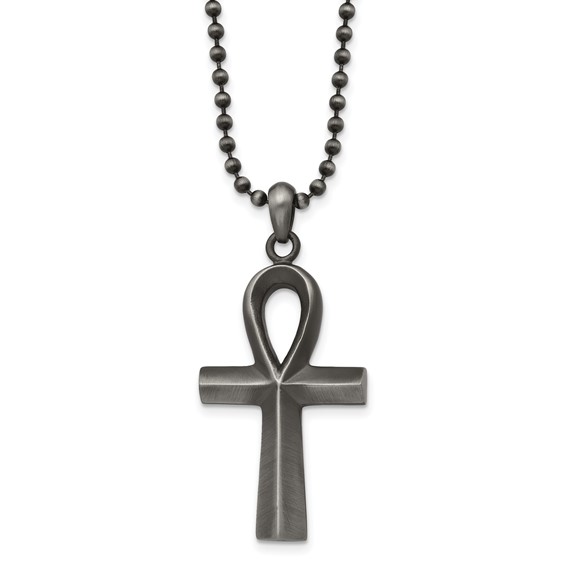 Chisel Stainless Steel Antiqued and White Bronze Plated Ankh Pendant on a 22 inch Ball Chain Necklace