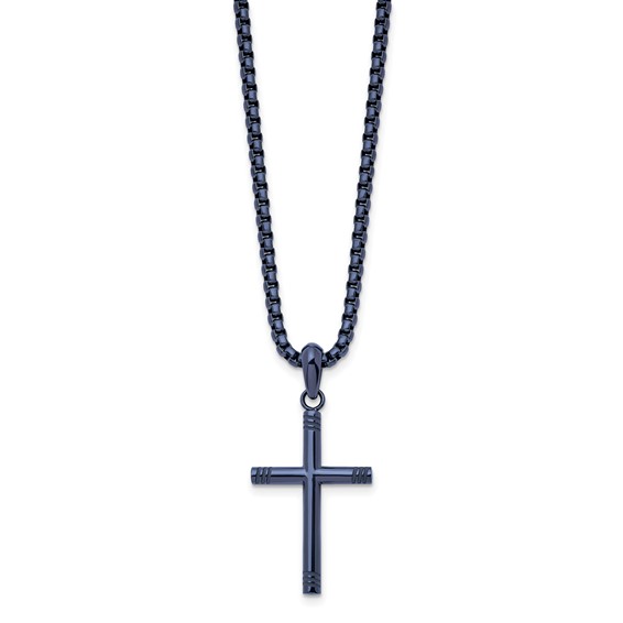 Chisel Stainless Steel Polished Dark Grey IP-plated Cross Pendant on a 24 inch Box Chain Necklace