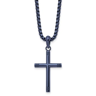 Chisel Stainless Steel Polished Dark Grey IP-plated Cross Pendant on a 24 inch Box Chain Necklace