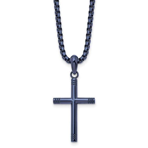 Chisel Stainless Steel Polished Dark Grey IP-plated Cross Pendant on a 24 inch Box Chain Necklace