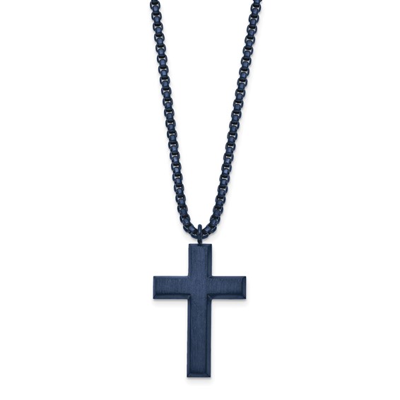 Chisel Stainless Steel Brushed and Polished Grey IP-plated Cross Pendant on a 24 inch Box Chain Necklace