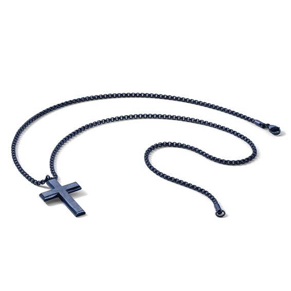 Chisel Stainless Steel Brushed and Polished Grey IP-plated Cross Pendant on a 24 inch Box Chain Necklace