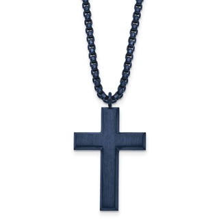 Chisel Stainless Steel Brushed and Polished Grey IP-plated Cross Pendant on a 24 inch Box Chain Necklace