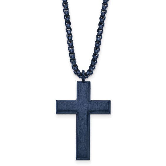Chisel Stainless Steel Brushed and Polished Grey IP-plated Cross Pendant on a 24 inch Box Chain Necklace