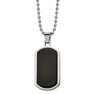 Chisel Stainless Steel Polished with Black Agate Inlay Dog Tag on a 22 inch Ball Chain Necklace