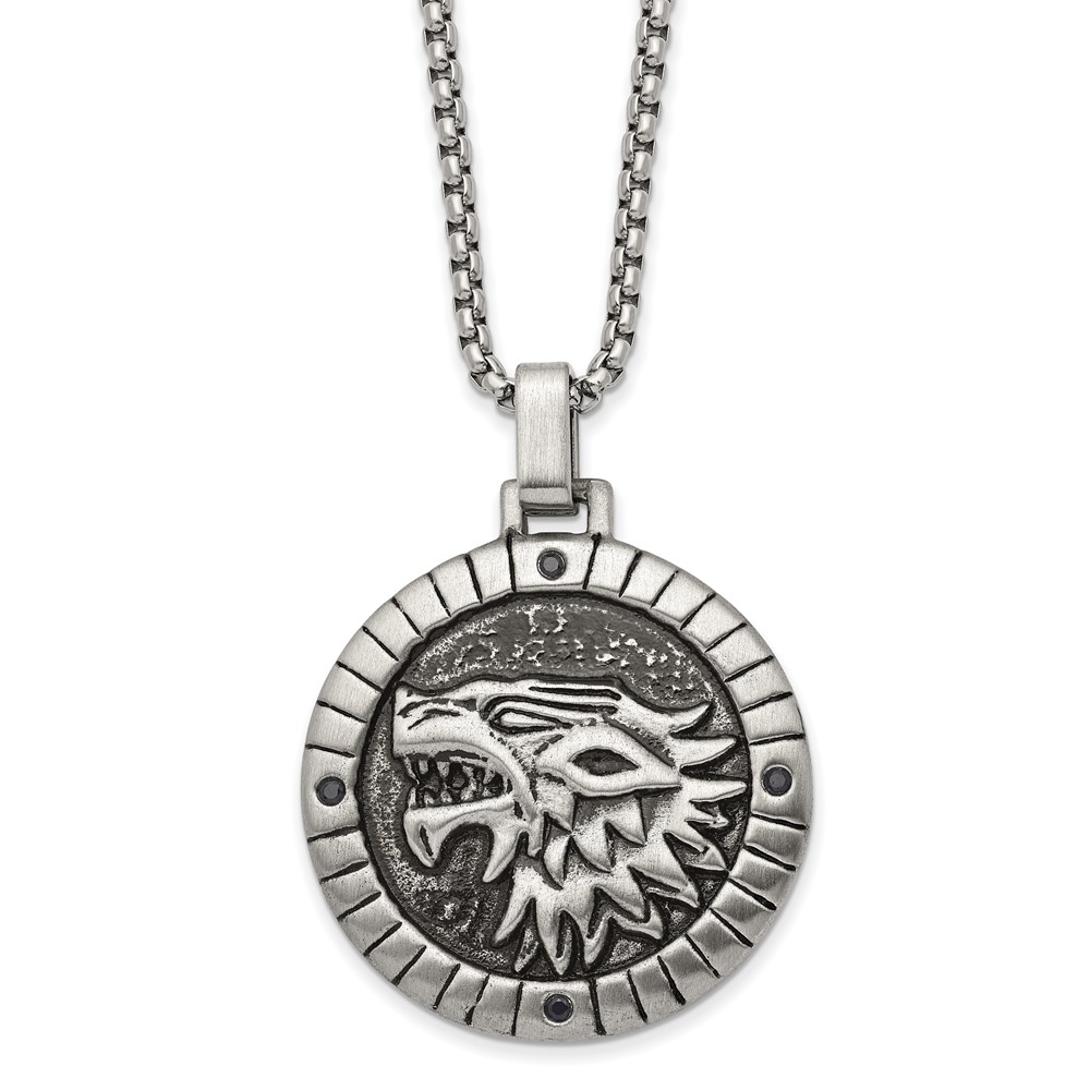 Stainless Steel Antiqued Gun Metal IP-plated w/CZ Chimera 24in Necklace