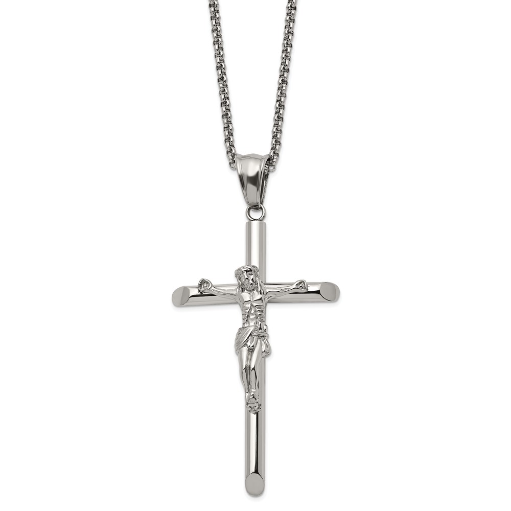 Stainless Steel Polished Large Crucifix 22in Necklace