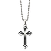 Chisel Stainless Steel Polished Black IP-plated Necklace with CZ Cross Pendant on a Ball Chain, 20" view 3