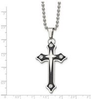 Chisel Stainless Steel Polished Black IP-plated Necklace with CZ Cross Pendant on a Ball Chain, 20" view 4