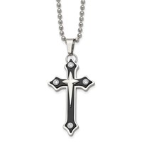Chisel Stainless Steel Polished Black IP-plated Necklace with CZ Cross Pendant on a Ball Chain, 20" view 1