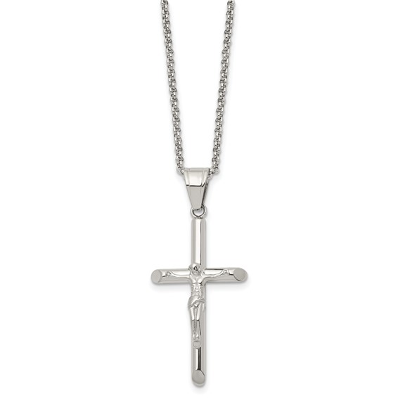 Chisel Stainless Steel Polished Crucifix Pendant on a 22 inch Rolo Chain Necklace