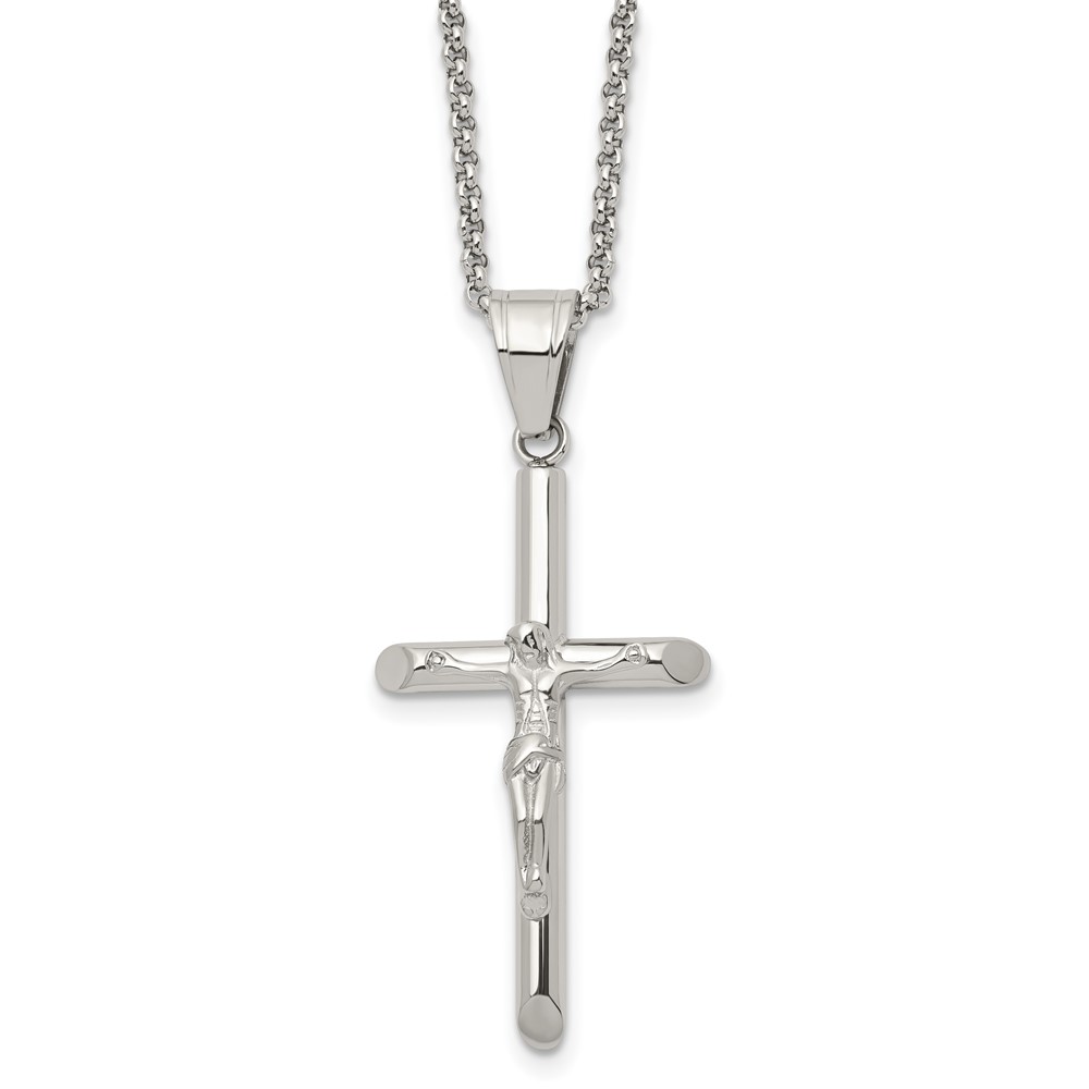 Stainless Steel Polished Crucifix 22in Necklace