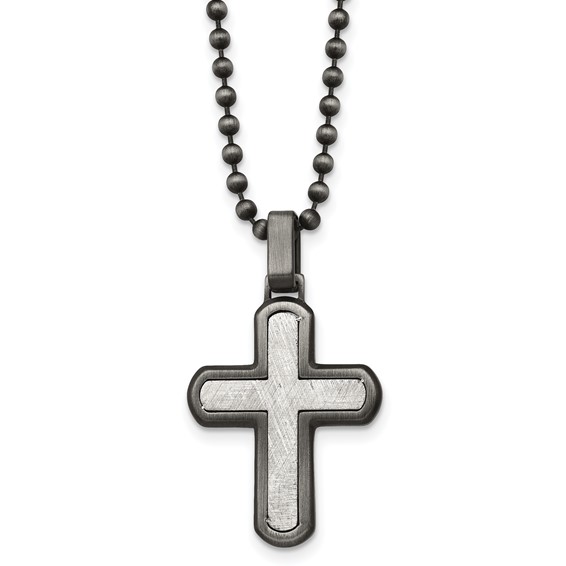 Chisel Stainless Steel Antiqued White Bronze Plated with Scratch Finish Cross Pendant on a 22 inch Ball Chain Necklace