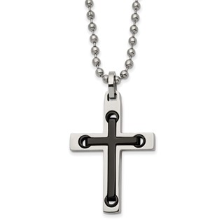 Chisel Stainless Steel Polished with Black IP-plated Center Cross Pendant on a 22 inch Ball Chain Necklace