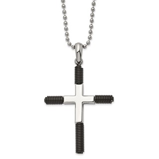 Chisel Stainless Steel Polished Black IP-plated Cross Pendant on a 22 inch Ball Chain Necklace