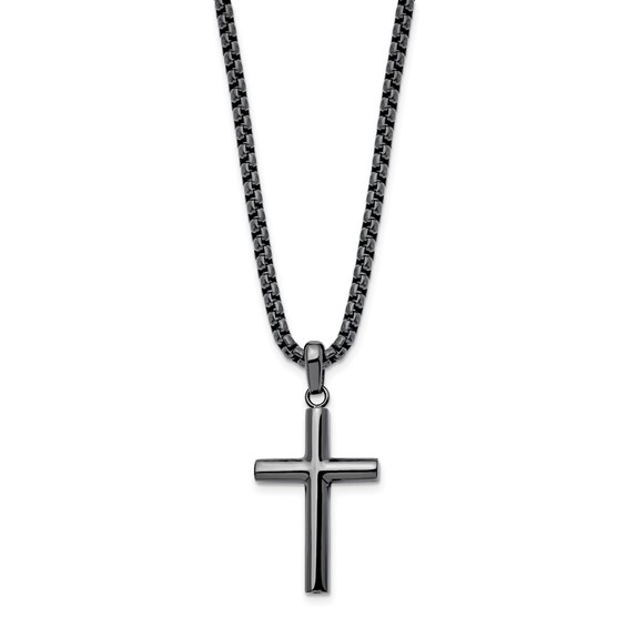 Chisel Stainless Steel Polished Gun Metal IP-plated Cross Pendant on a 24 inch Box Chain Necklace