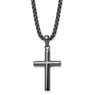 Chisel Stainless Steel Polished Gun Metal IP-plated Cross Pendant on a 24 inch Box Chain Necklace