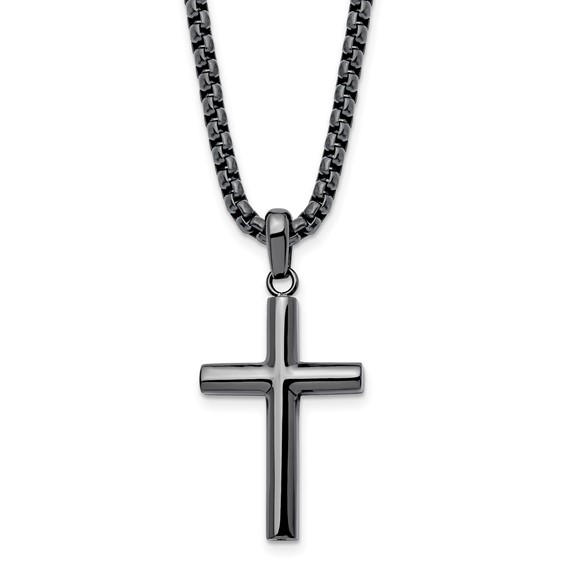 Chisel Stainless Steel Polished Gun Metal IP-plated Cross Pendant on a 24 inch Box Chain Necklace