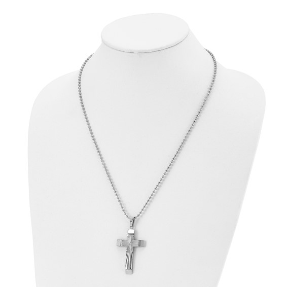 Chisel Stainless Steel Polished and Textured Starburst Cross Pendant on a 22 inch Ball Chain Necklace