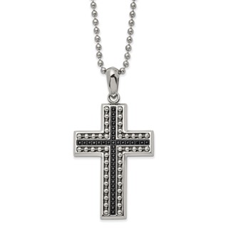 Chisel Stainless Steel Polished with Black CZ Cross Pendant on a 22 inch Ball Chain Necklace