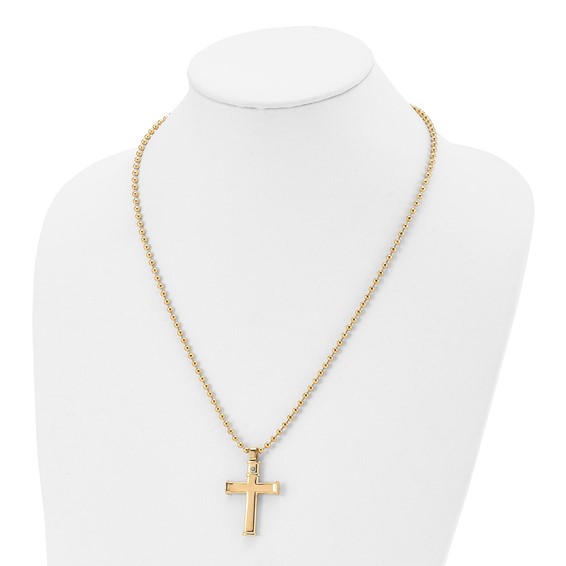 Chisel Stainless Steel Polished Yellow IP-plated Cross Pendant on a 22 inch Ball Chain Necklace