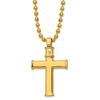 Chisel Stainless Steel Polished Yellow IP-plated Cross Pendant on a 22 inch Ball Chain Necklace