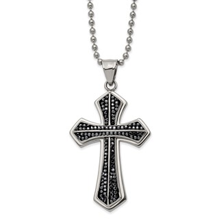 Chisel Stainless Steel Polished Black Preciosa Crystal Cross Pendant on a 22 inch Ball Chain Necklace