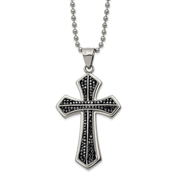 Chisel Stainless Steel Polished Black Preciosa Crystal Cross Pendant on a 22 inch Ball Chain Necklace