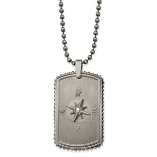 Chisel Stainless Steel Antiqued White Bronze-plated Moveable Compass Dog Tag on a 24 inch Ball Chain Necklace
