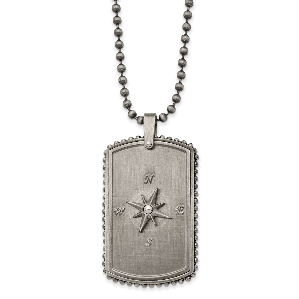 Stainless Steel Antiqued White Bronze-plated Moveable Compass Necklace