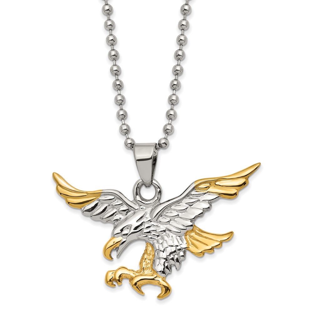 Stainless Steel Polished Yellow IP-plated 22in Eagle Necklace