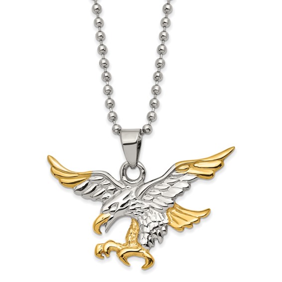 Chisel Stainless Steel Polished Yellow IP-plated Eagle Pendant on a 22 inch Ball Chain Necklace