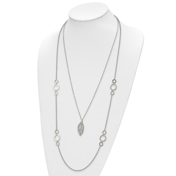 Chisel Stainless Steel Polished Leaf Pendant on 25.5 inch Double Strand Cable Chain Necklace