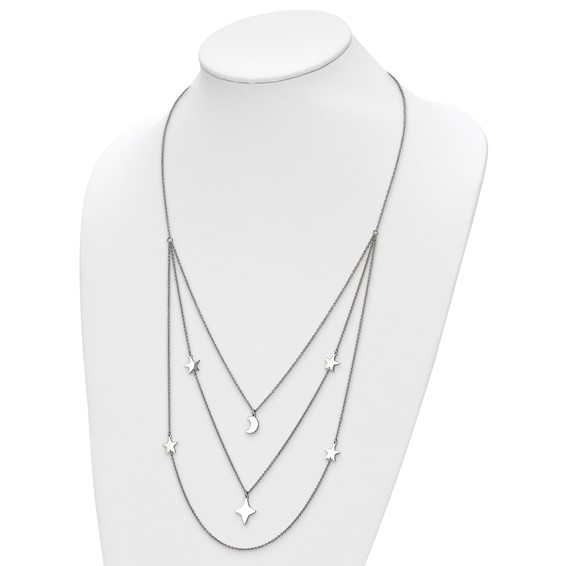 Chisel Stainless Steel Polished Stars and Moon Multi Strand 24.25 inch Cable Chain with 1.75 inch Extension Necklace