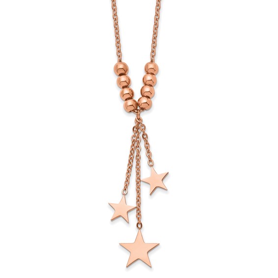 Chisel Stainless Steel Polished Rose IP-plated Stars on a 16 inch Cable Chain with a 1.75 inch Extension Necklace