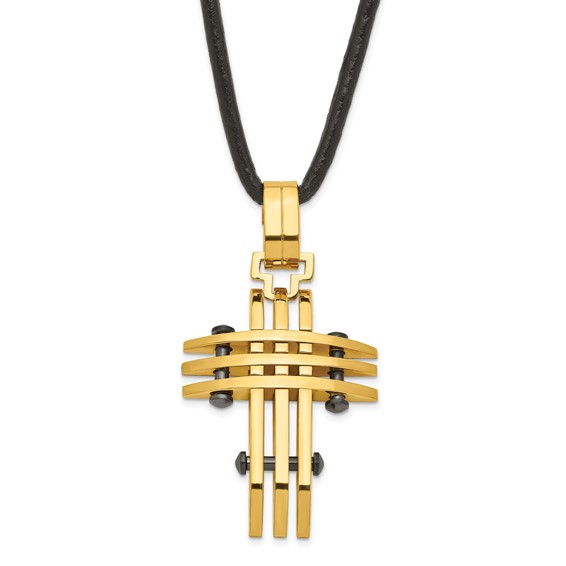 Stainless Steel Black & Yellow IP-plated Cross Necklace