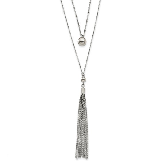 Chisel Stainless Steel Polished Two Strand 24 inch with 2 inch Extension Necklace