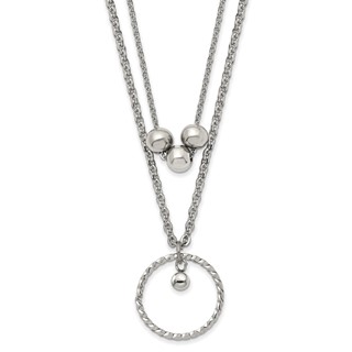 Chisel Stainless Steel Polished 2 Strand Circle and Beads 16.5 inch with a 1.75 inch Extension Necklace