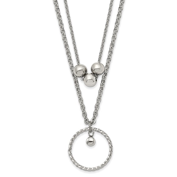 Chisel Stainless Steel Polished 2 Strand Circle and Beads 16.5 inch with a 1.75 inch Extension Necklace