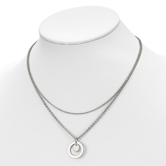 Chisel Stainless Steel Polished 2 Strand Circle and Disc 16.5 inch with 2 inch Extension Necklace