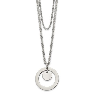 Chisel Stainless Steel Polished 2 Strand Circle and Disc 16.5 inch with 2 inch Extension Necklace